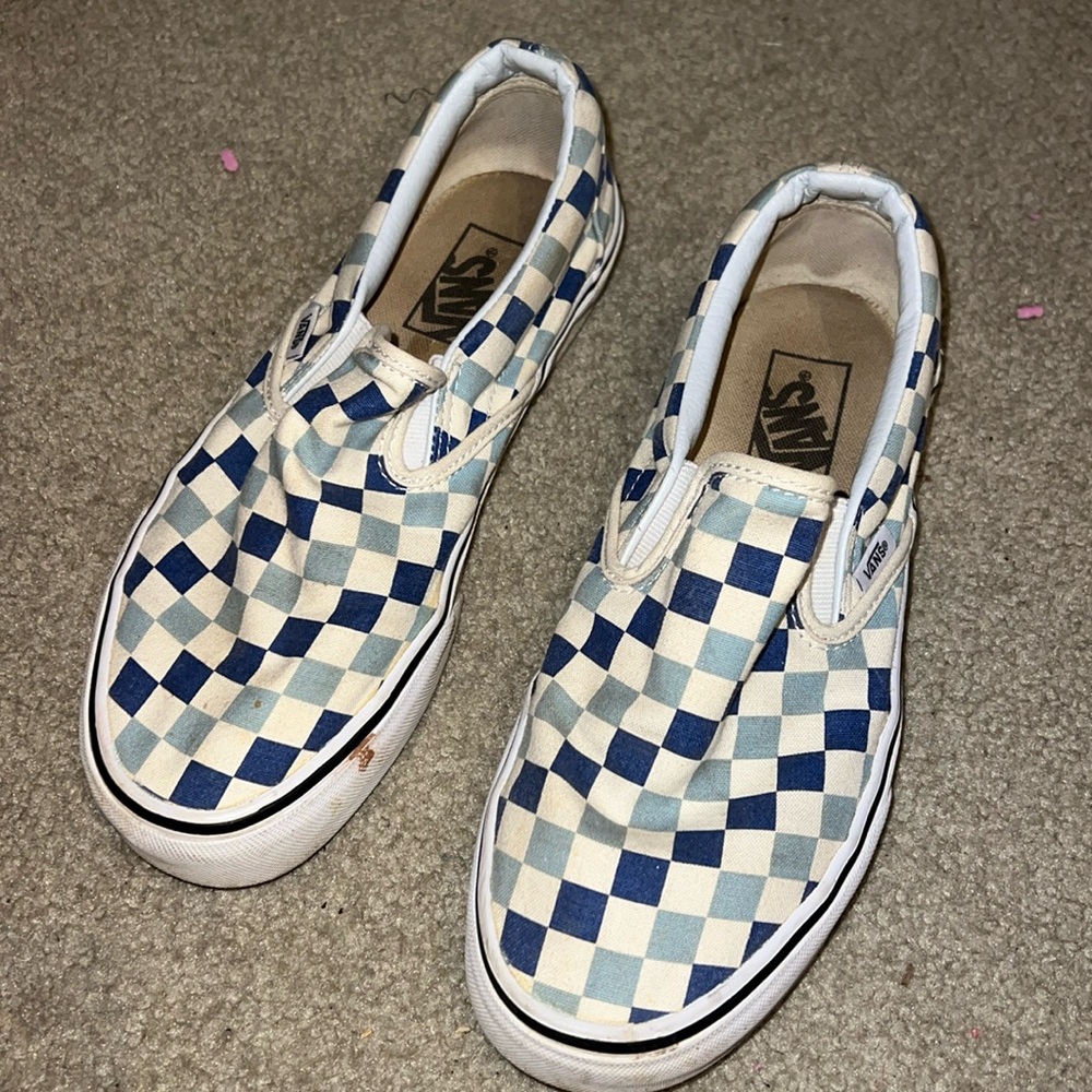 Blue Checkered Slip on Vans